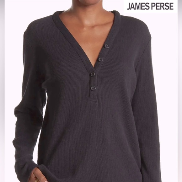 James Perse Tops - James Perse V-Neck Waffle Thermal Tee Long Sleeves Medium Size 2 Dark Gray